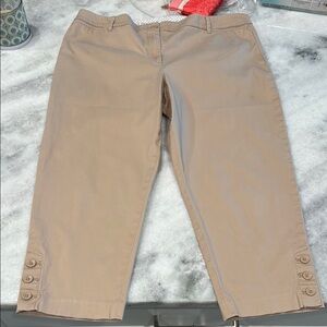 Talbots Chic Tan Cropped Pants with Button Detail 16P